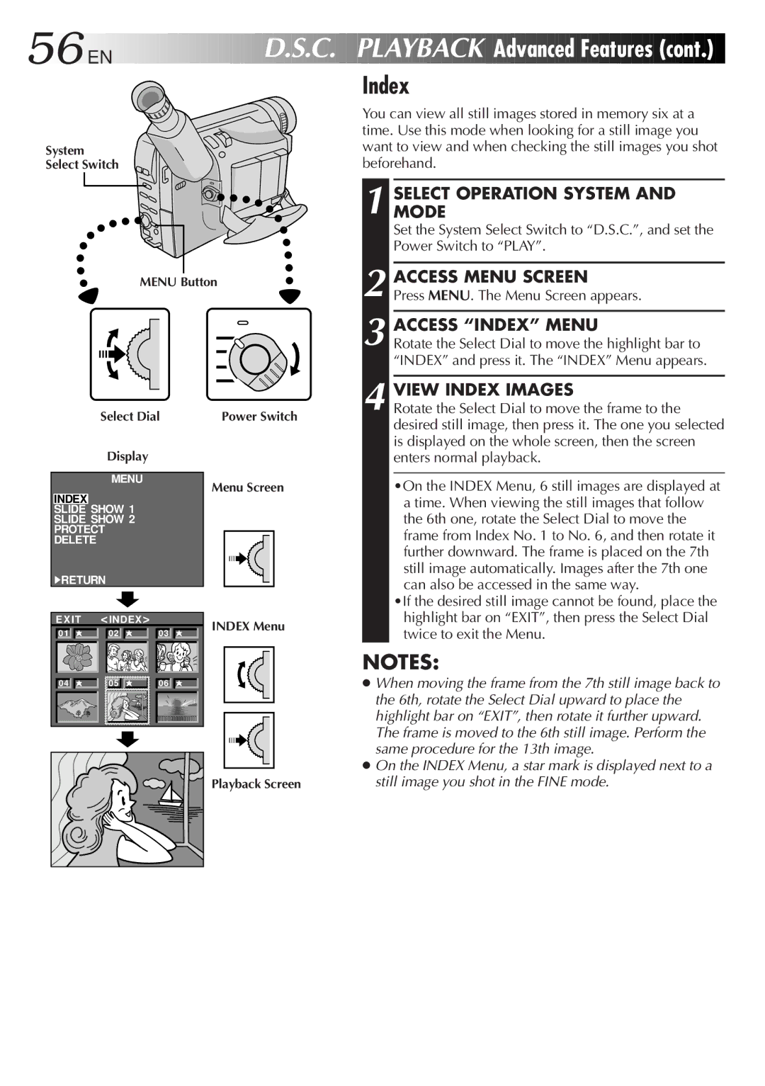 JVC GR-AXM710 manual Access Index Menu, View Index Images, Playback Screen 