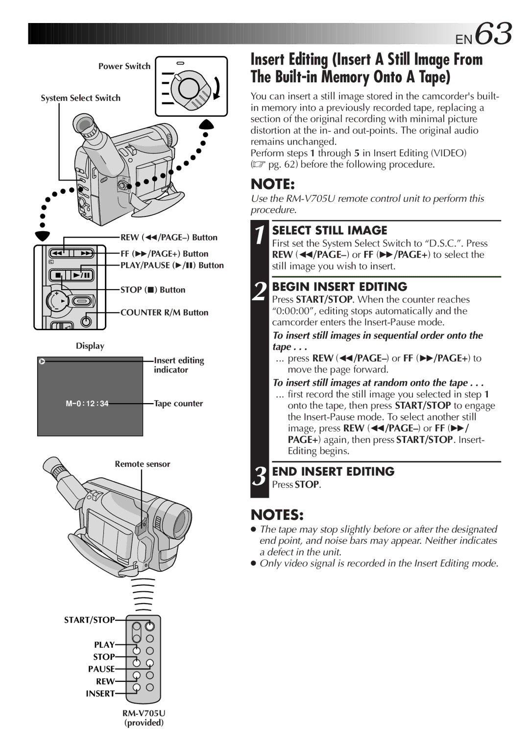 JVC GR-AXM710 Built-in Memory Onto a Tape, Select Still Image, To insert still images in sequential order onto the tape 