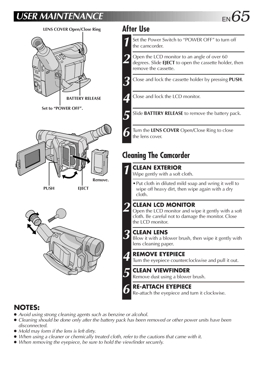 JVC GR-AXM710 manual After Use, Cleaning The Camcorder 