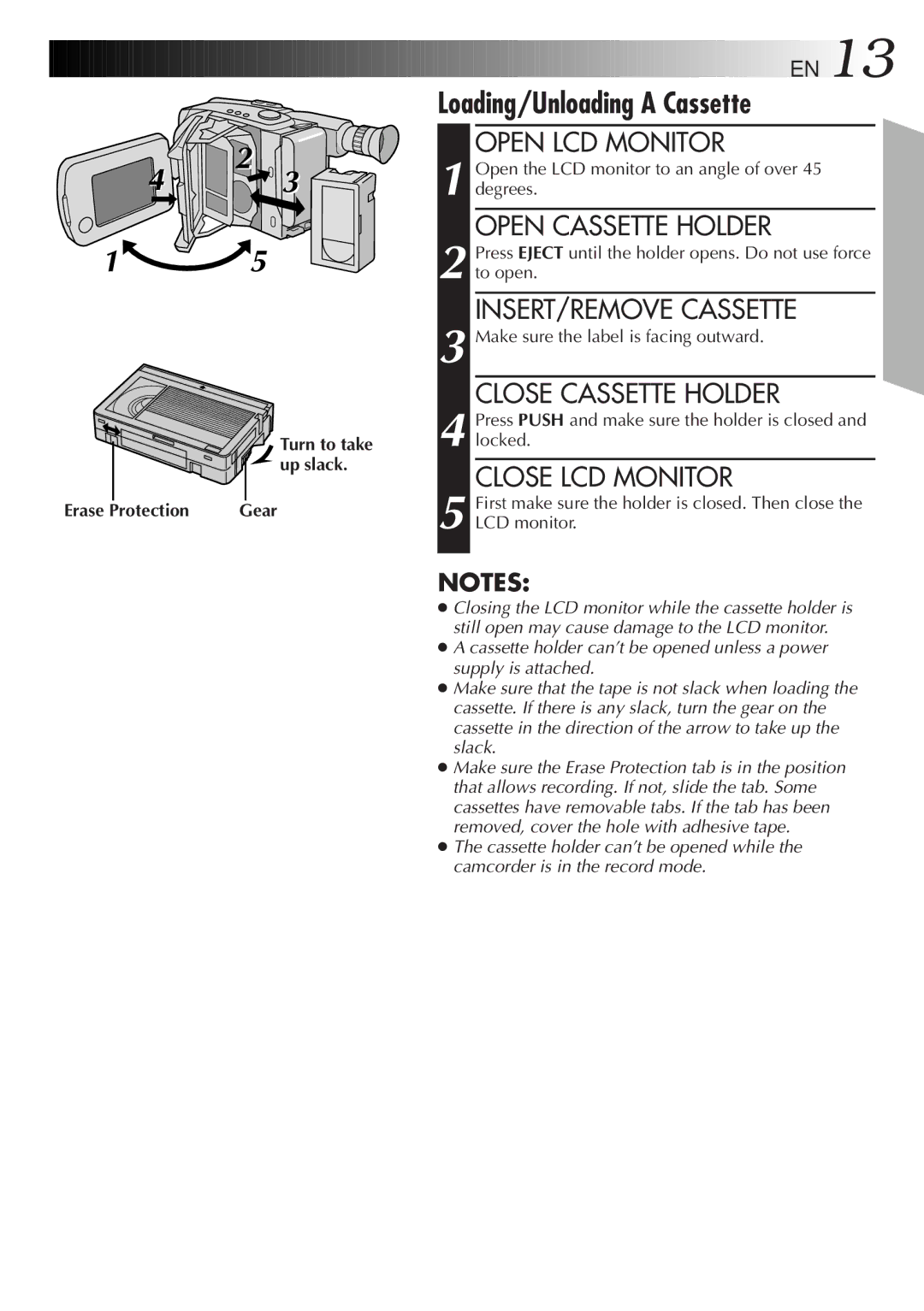 JVC GR-AXM750 manual Loading/Unloading a Cassette 