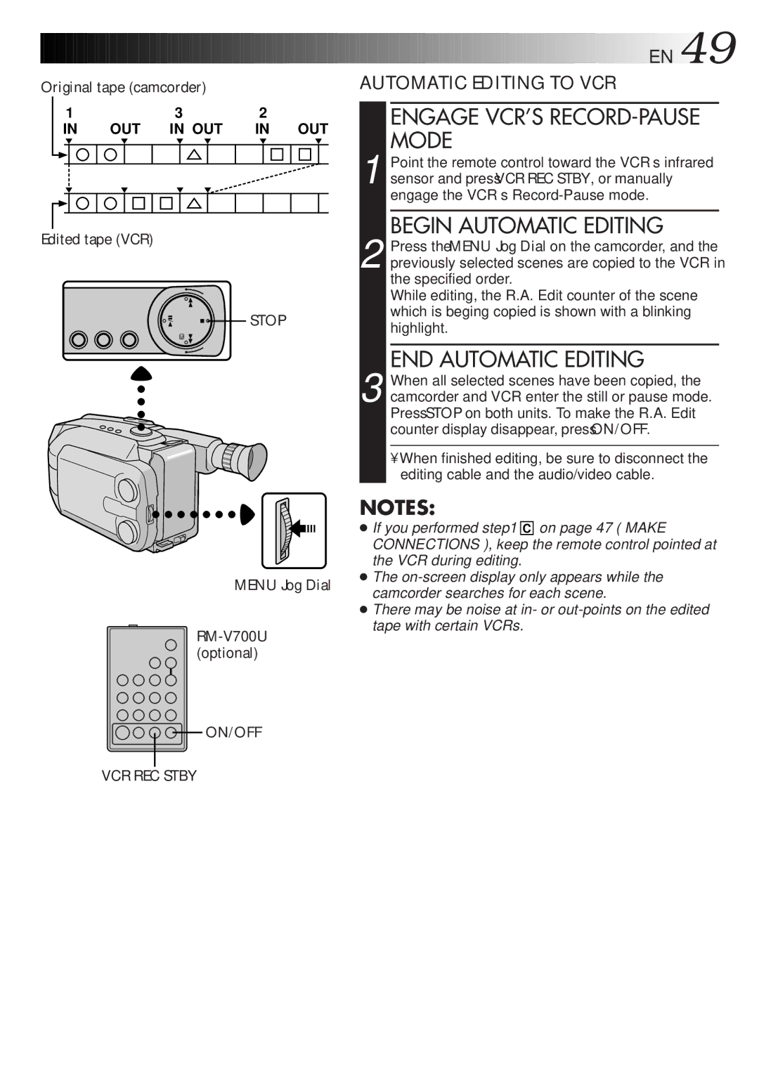 JVC GR-AXM750 manual Engage VCR’S RECORD-PAUSE Mode, Begin Automatic Editing, END Automatic Editing, ON/OFF VCR REC Stby 