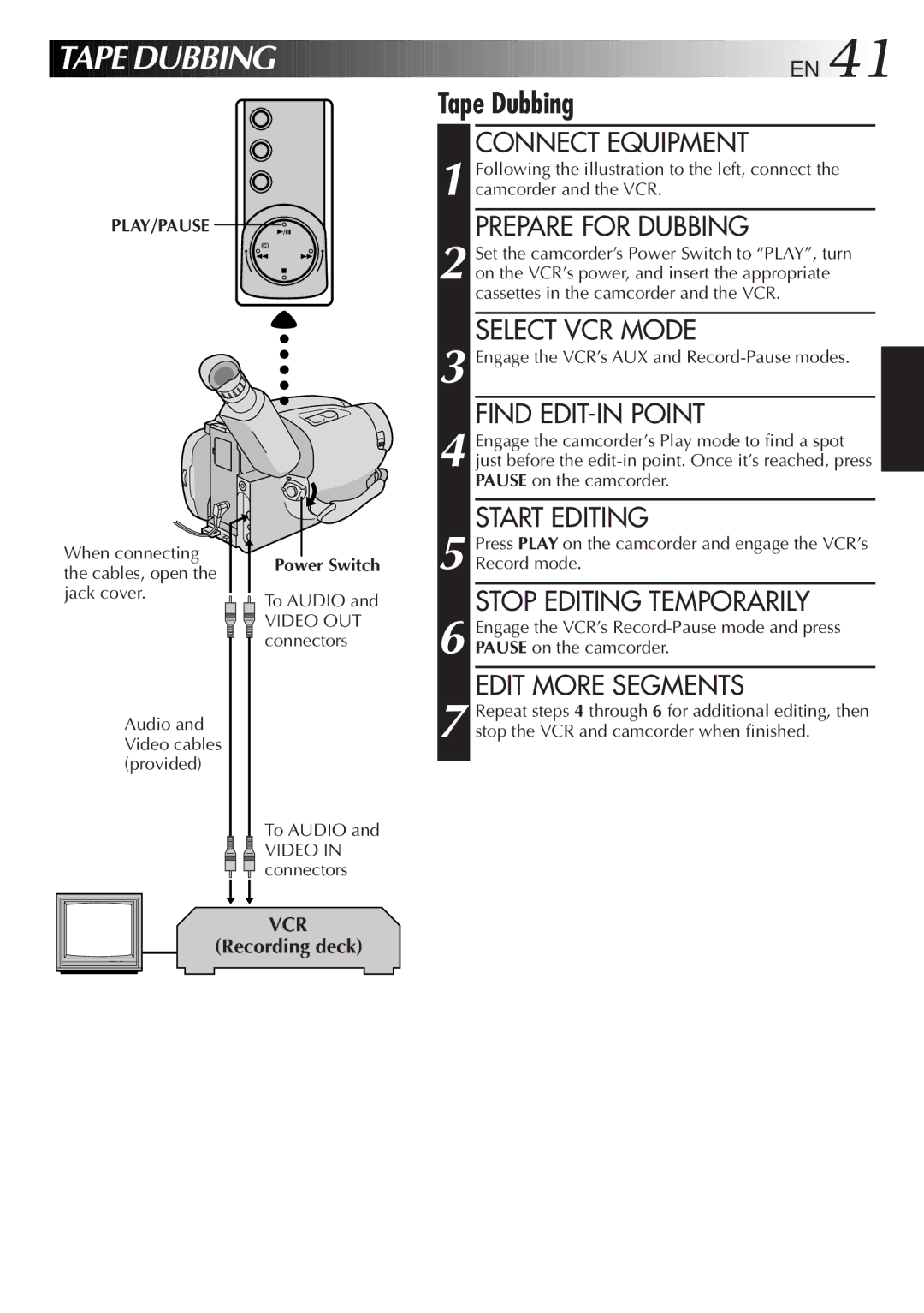 JVC GR-AXM768EG instruction manual Tape Dubbing, Power Switch 