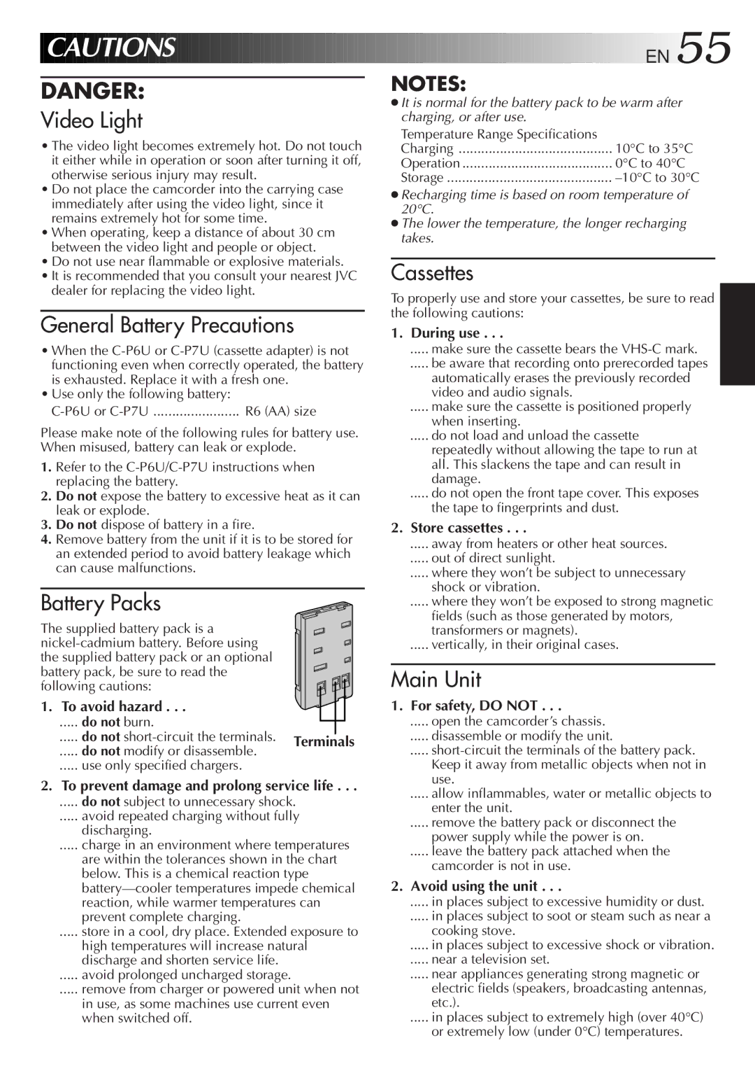 JVC GR-AXM768EG instruction manual During use, To avoid hazard, Store cassettes, For safety, do not, Avoid using the unit 