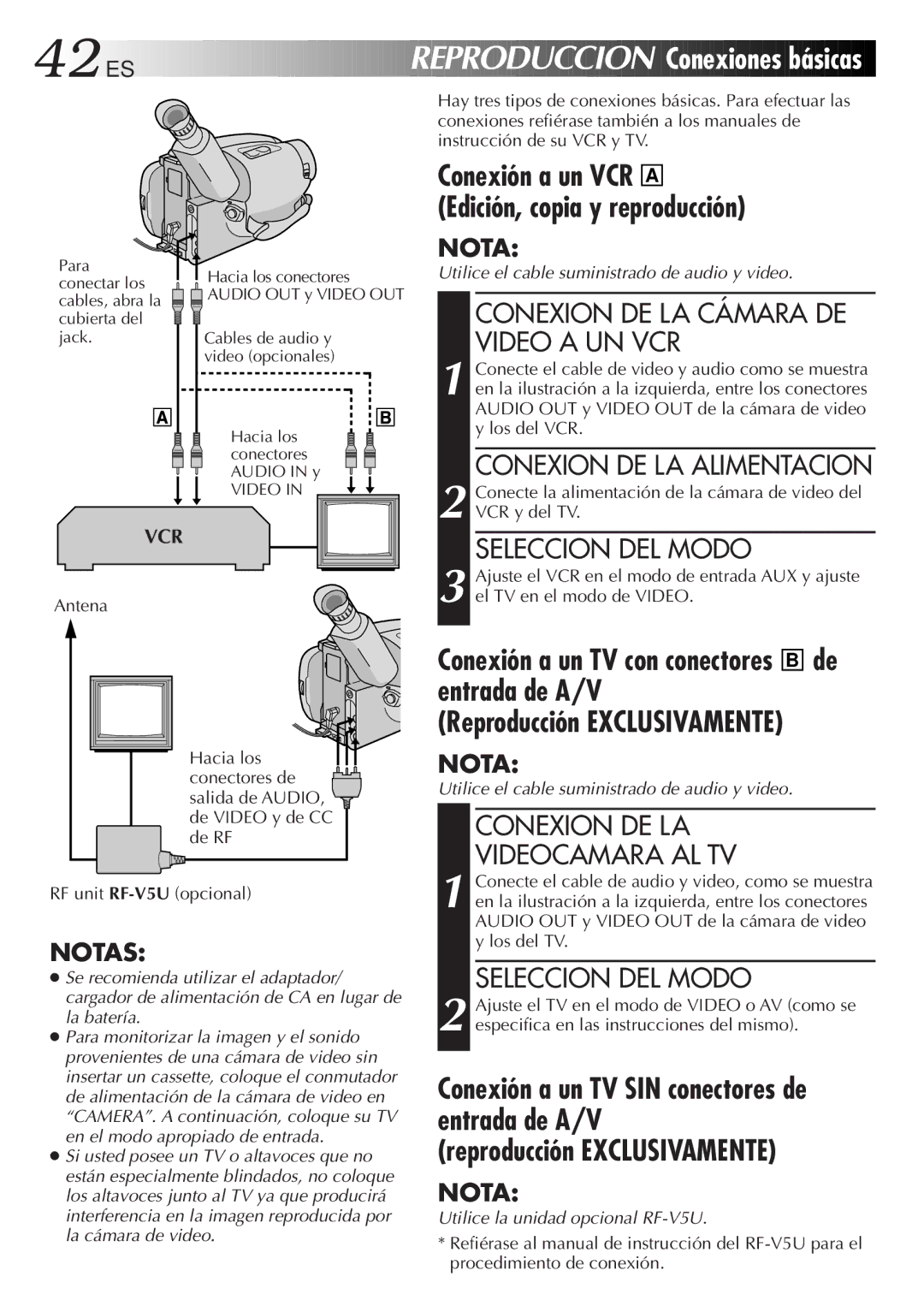 JVC GR-AXM77UM manual Reproduccion Conexiones básicas, Conexión a un TV con conectores B de entrada de A/V 