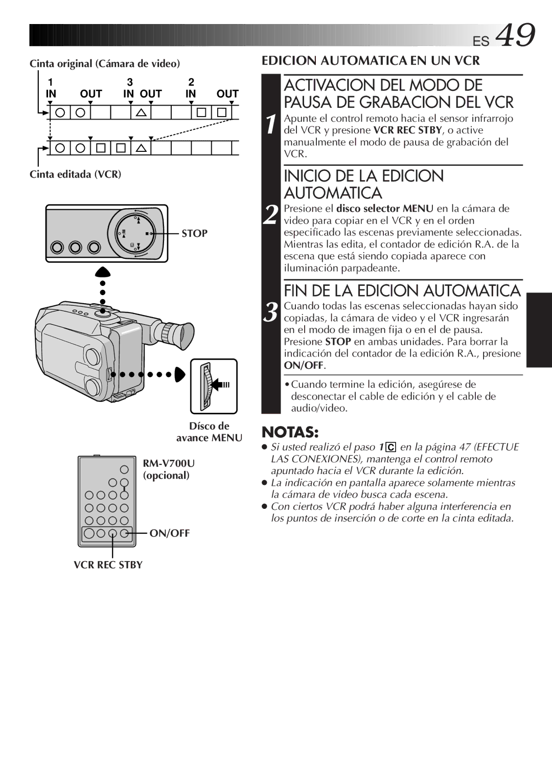 JVC GR-AXM77UM Activacion DEL Modo DE, Inicio DE LA Edicion Automatica, FIN DE LA Edicion Automatica, Cinta editada VCR 