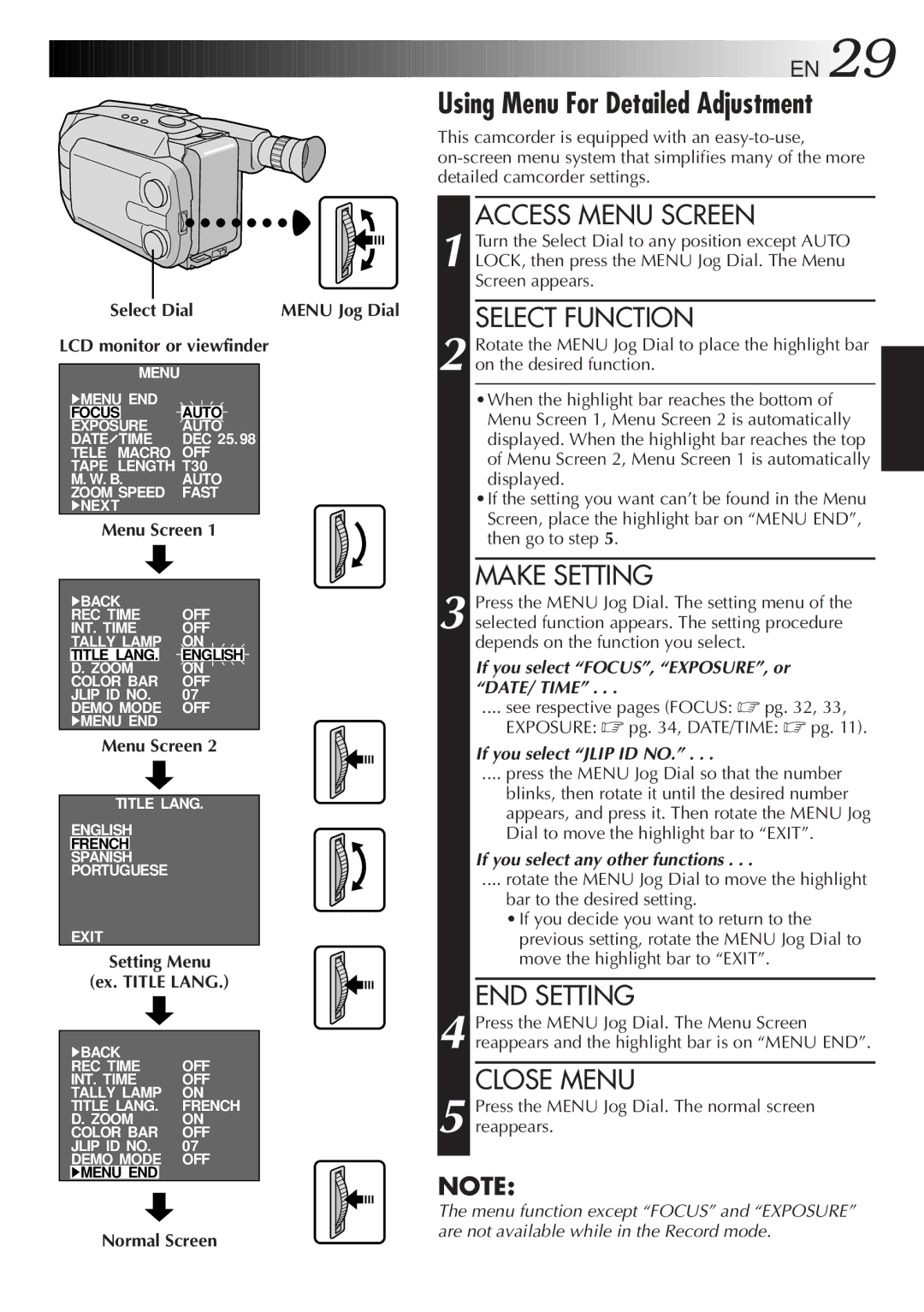 JVC GR-AXM77UM manual Using Menu For Detailed Adjustment, Make Setting, END Setting 