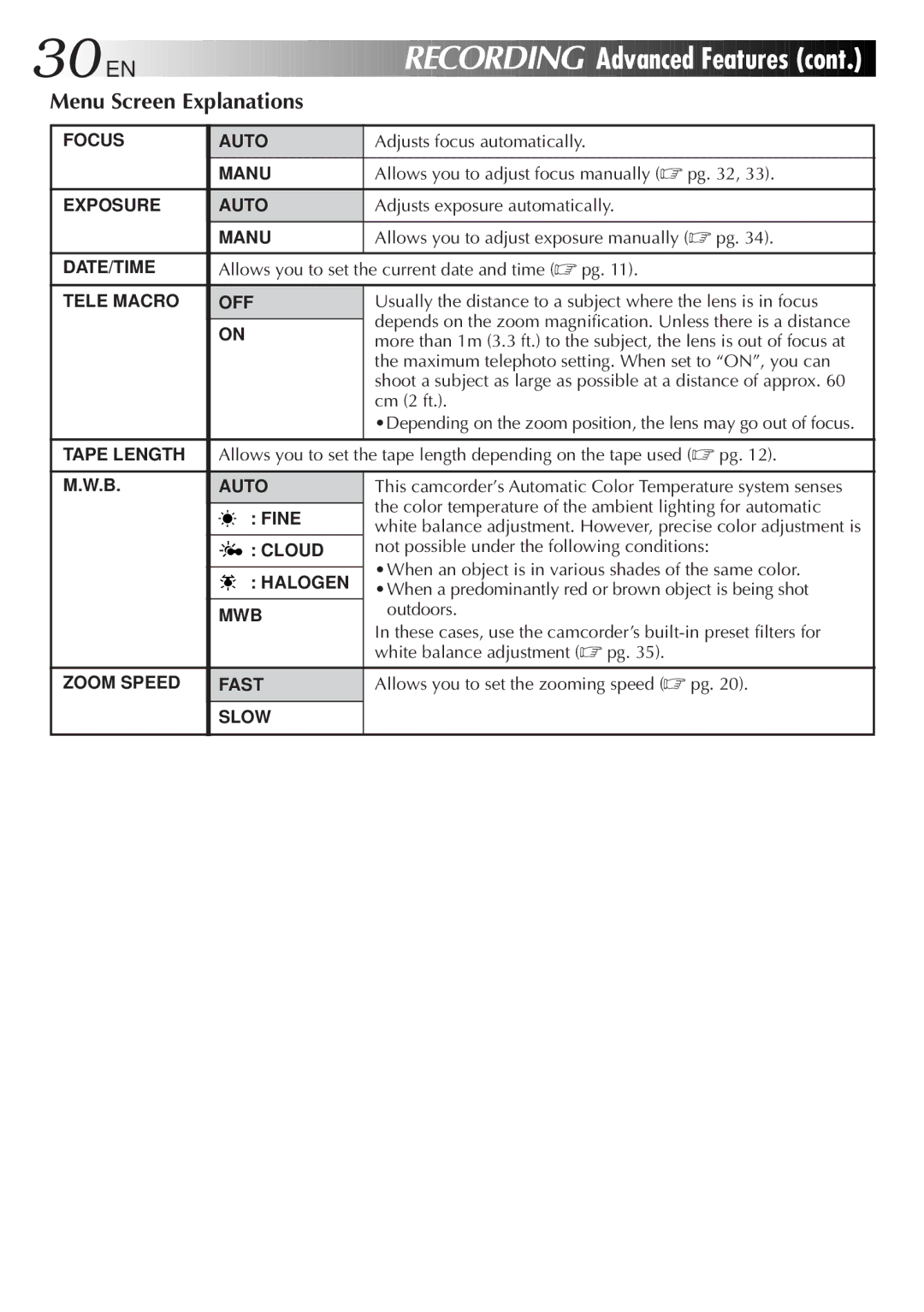 JVC GR-AXM77UM manual Recording 