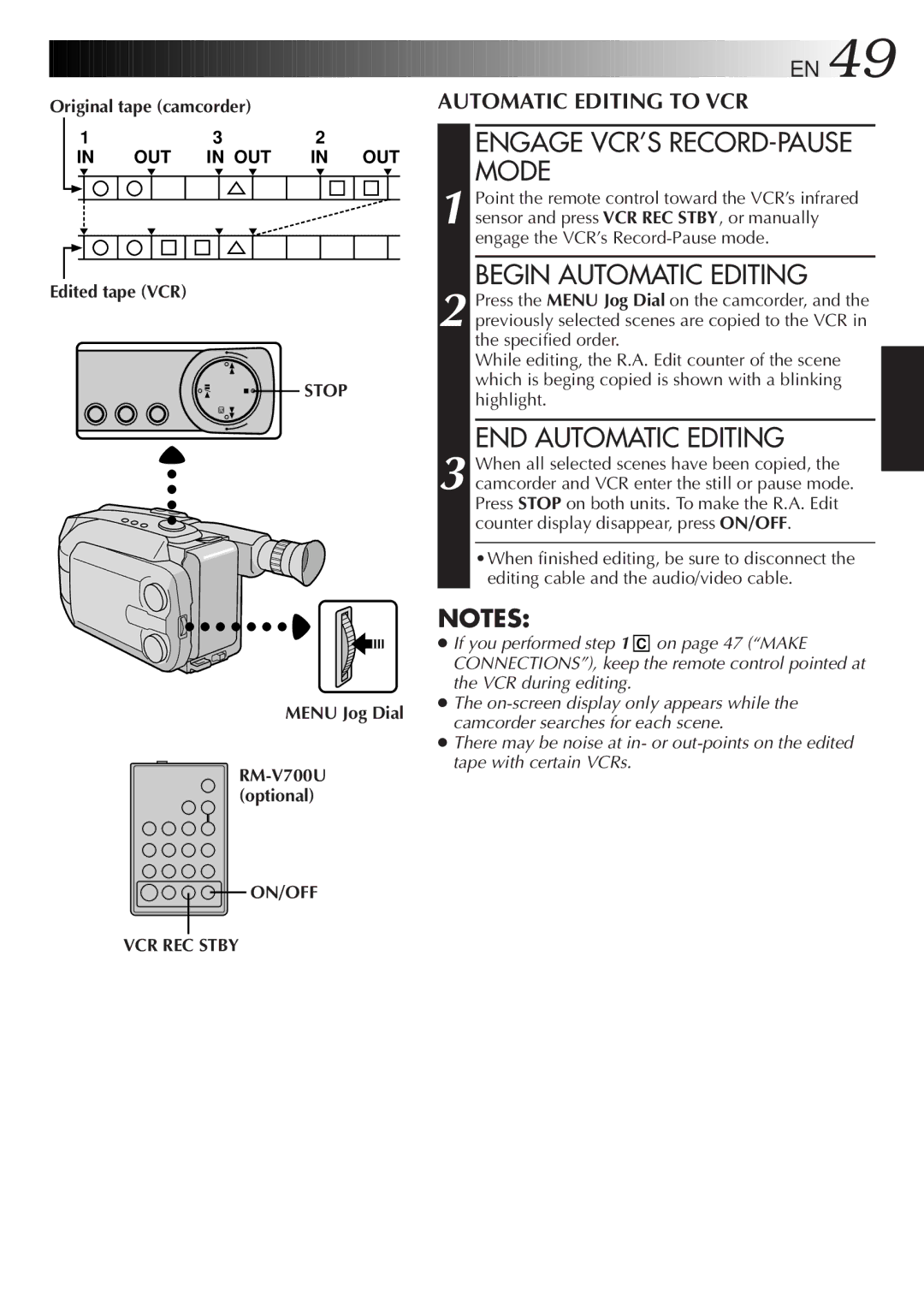 JVC GR-AXM77UM manual Engage VCR’S RECORD-PAUSE Mode, Begin Automatic Editing, END Automatic Editing, ON/OFF VCR REC Stby 