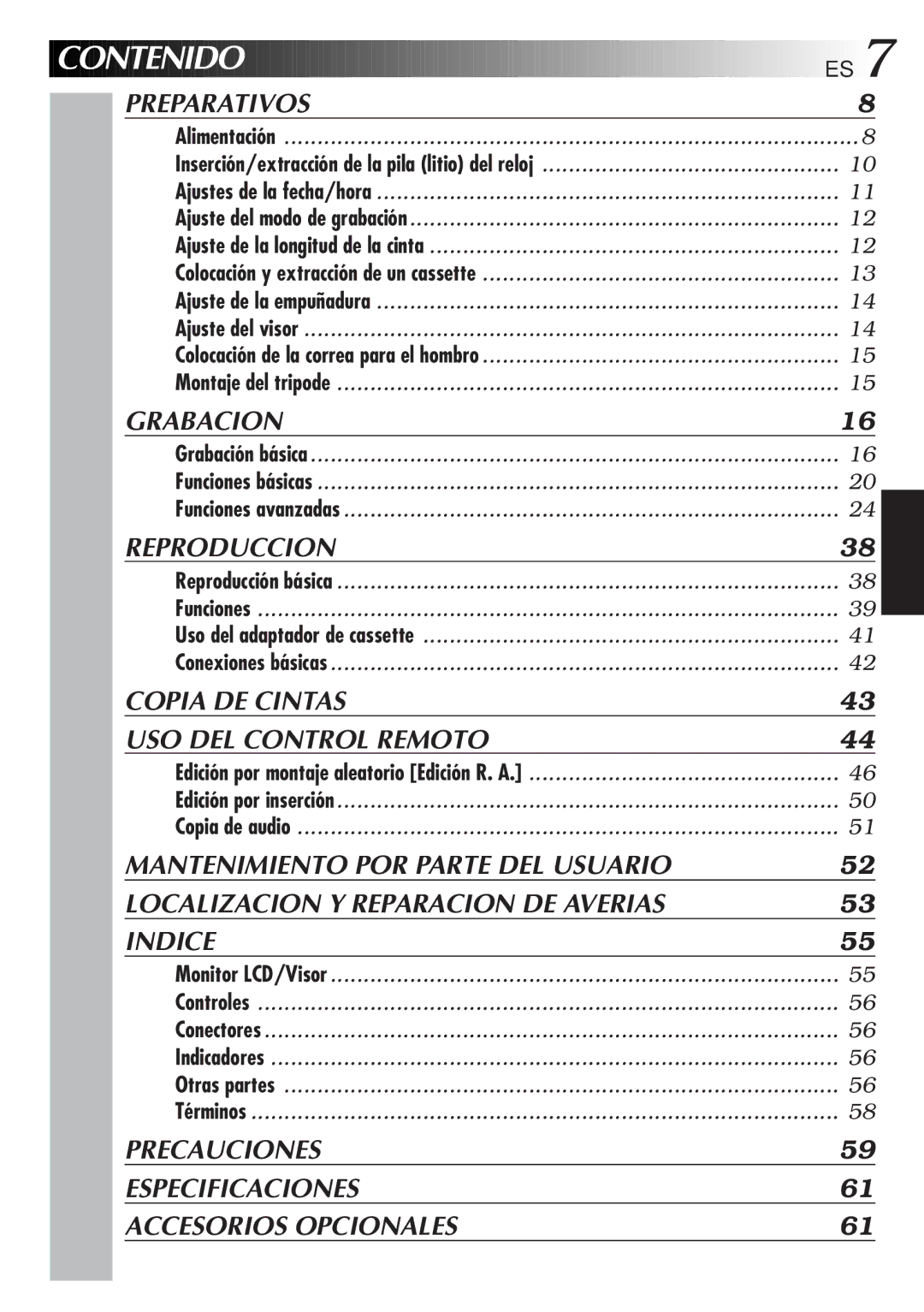 JVC GR-AXM77UM manual Contenido 