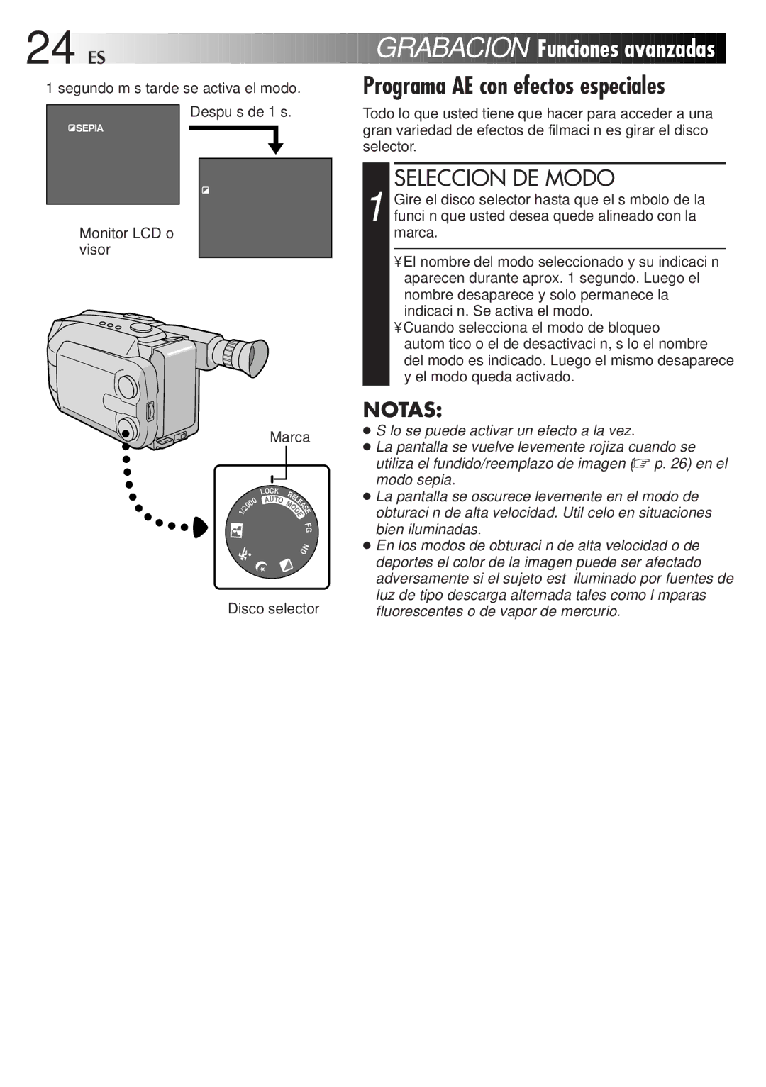 JVC GR-AXM77UM manual Seleccion DE Modo, Marca 