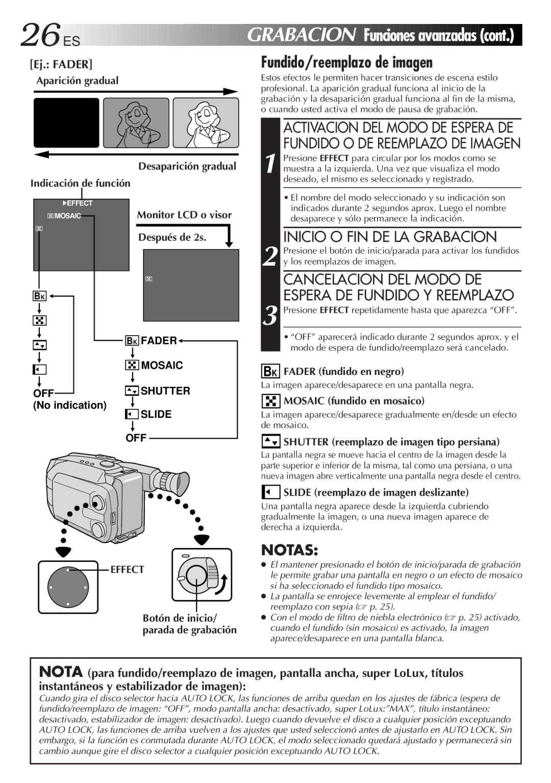 JVC GR-AXM77UM manual Funciones avanzadas, Ej. Fader 