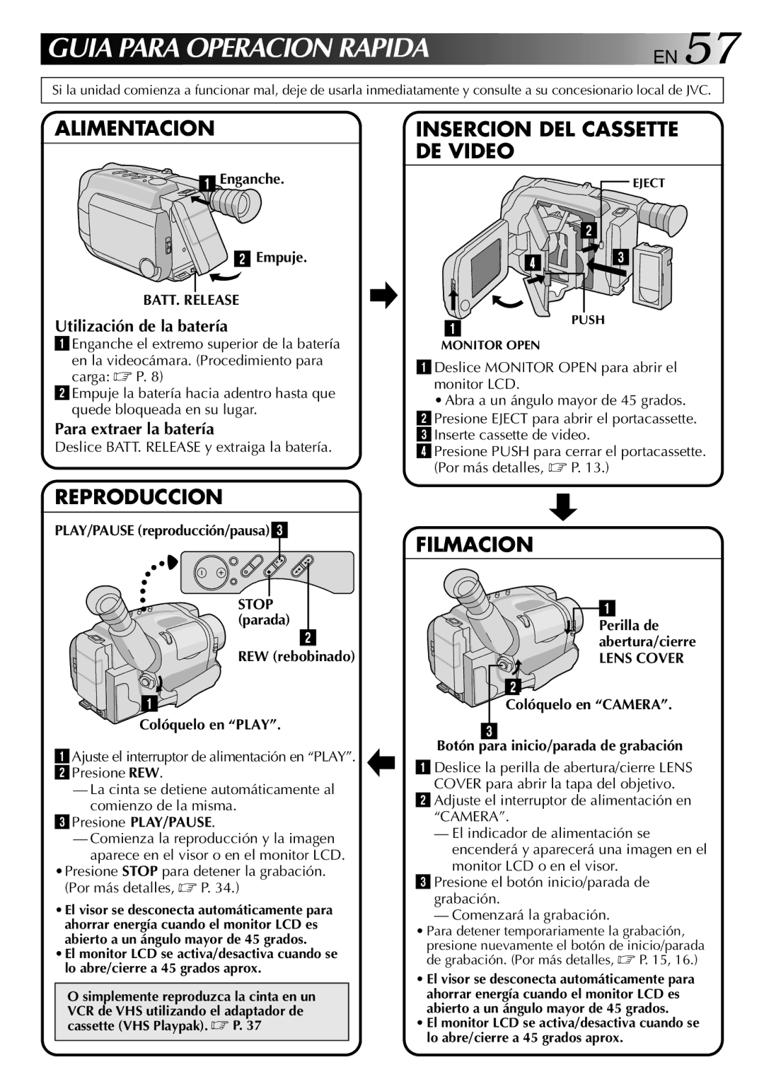 JVC GR-AXM80 manual Utilización de la batería, Para extraer la batería, PLAY/PAUSE reproducción/pausa3 