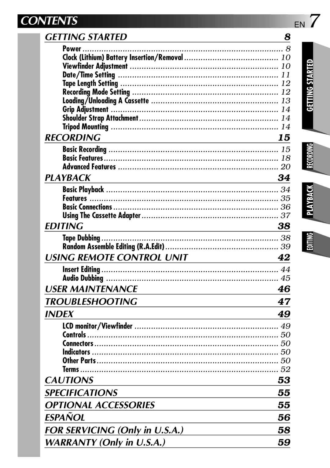 JVC GR-AXM80 manual Contents 