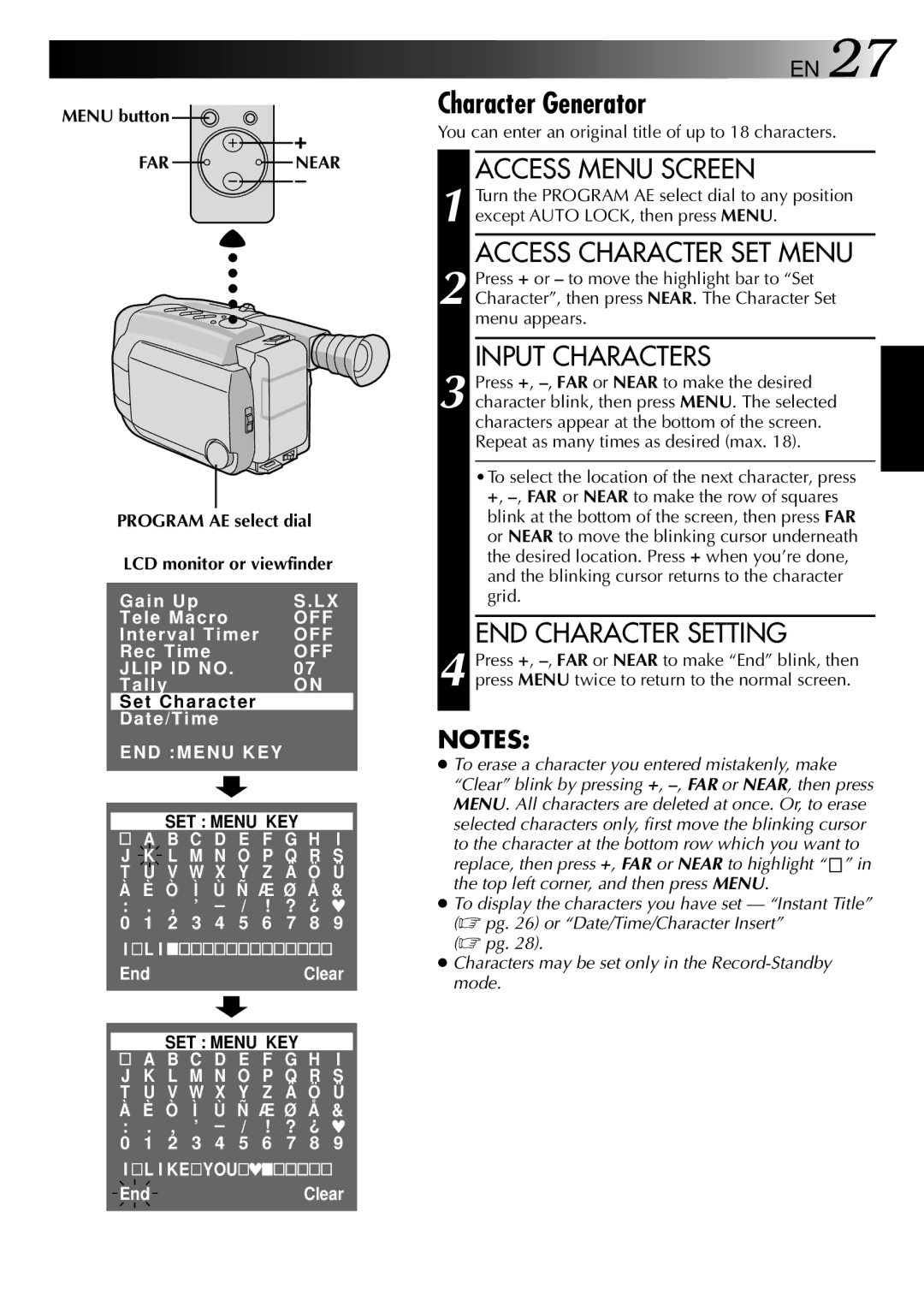 JVC LYT0002-0L5A, GR-AXM88UM manual Menu button, FAR Near 