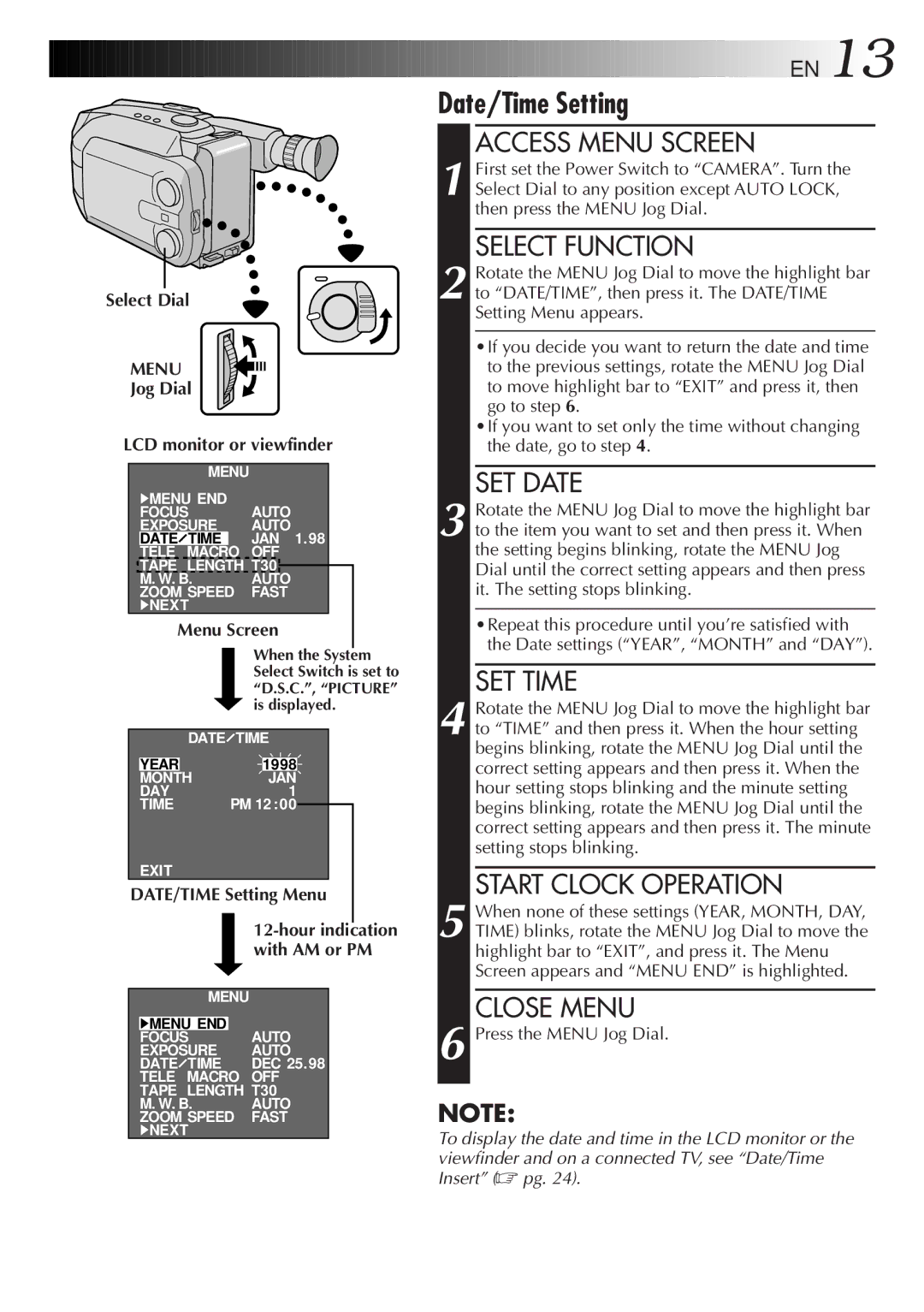 JVC GR-AXM900 manual Select Dial, Menu, Jog Dial LCD monitor or viewfinder 