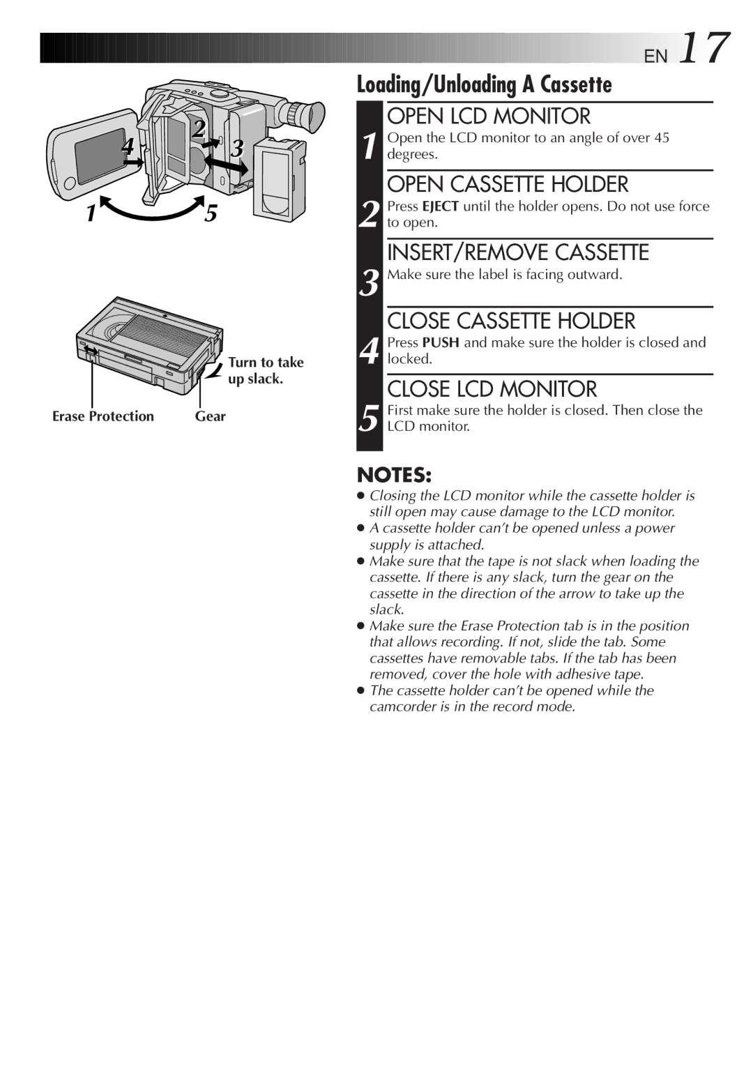 JVC GR-AXM900 manual Loading/Unloading a Cassette 