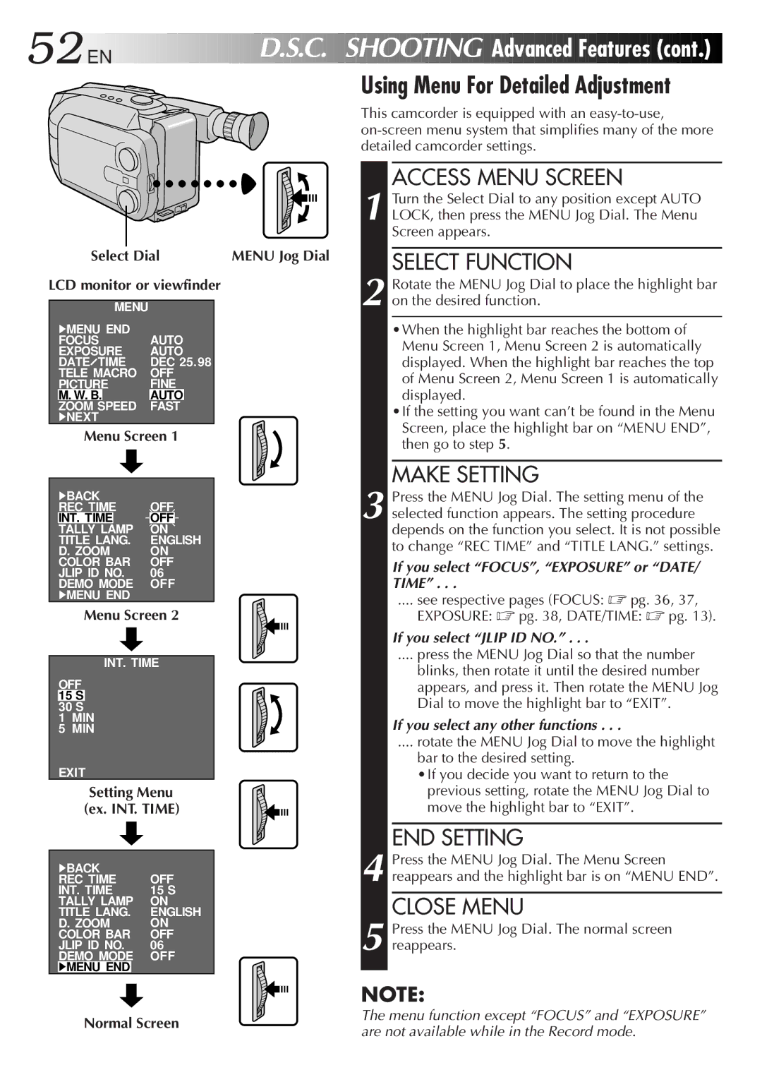 JVC GR-AXM900 manual If you select FOCUS, Exposure or DATE/ Time 