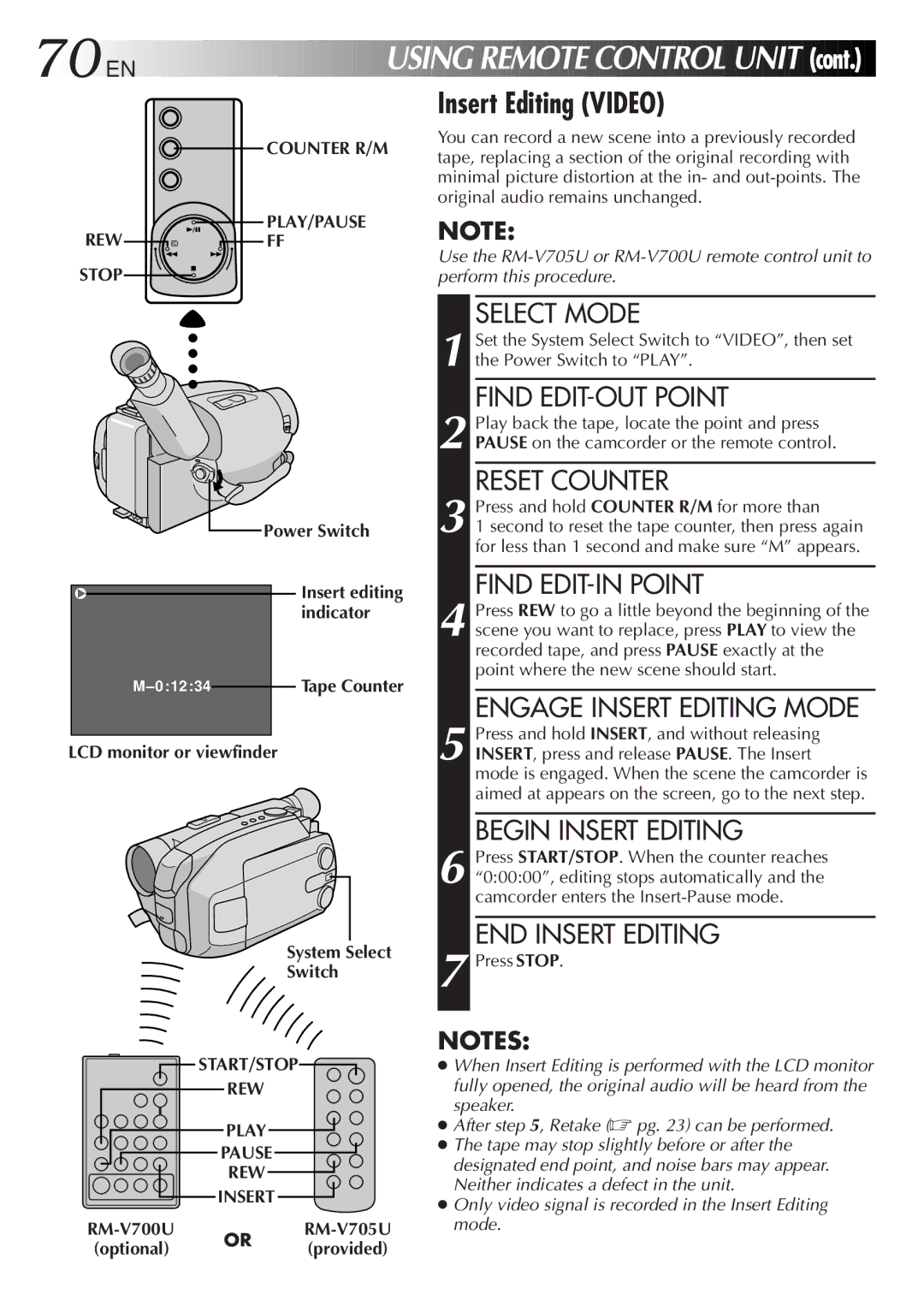 JVC GR-AXM900 manual LCD monitor or viewfinder System Select Switch, START/STOP REW Play Pause Insert 