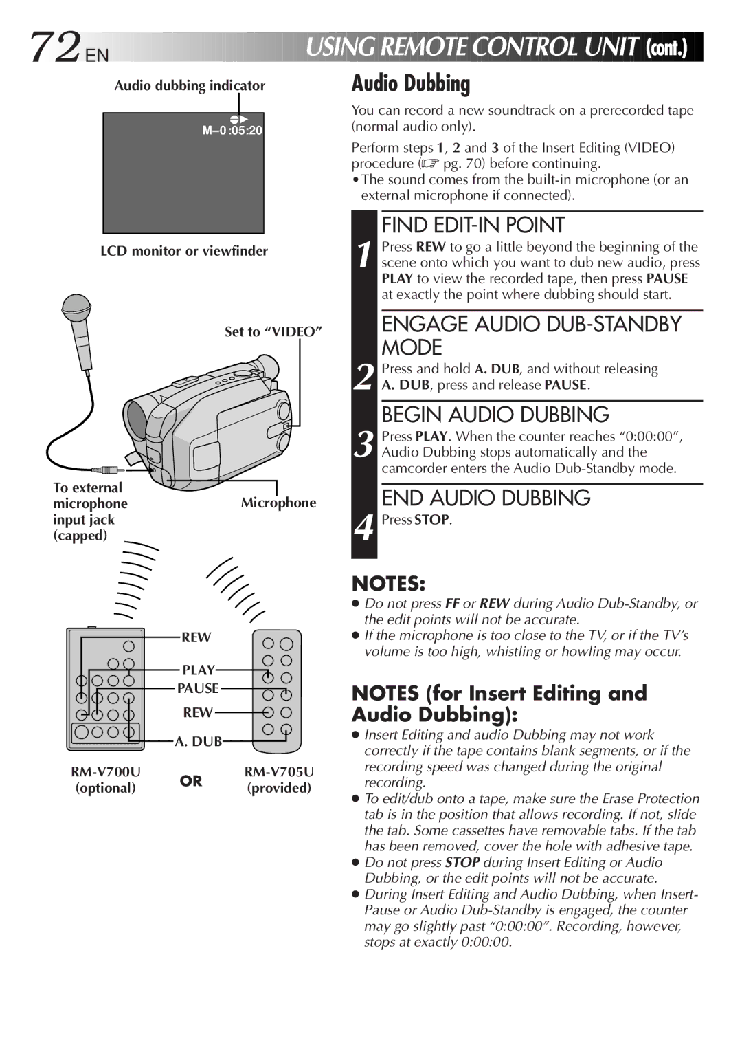 JVC GR-AXM900 manual Audio dubbing indicator, REW Play Pause DUB 