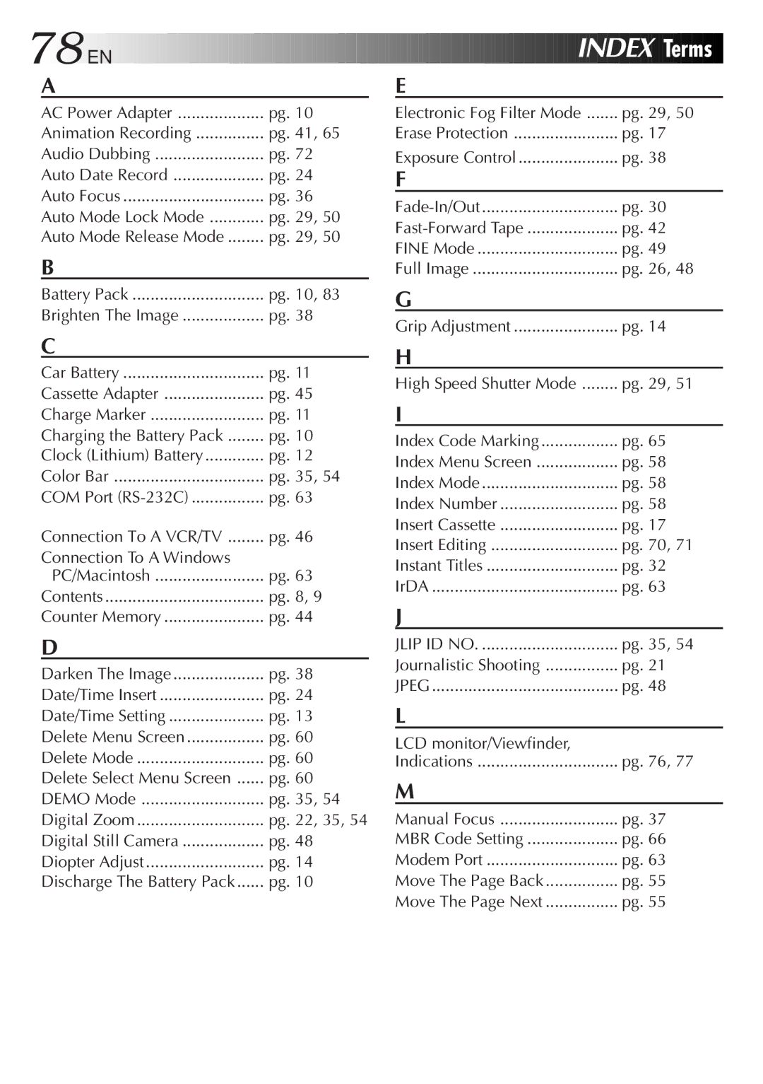 JVC GR-AXM900 manual Fast-Forward Tape, Charging the Battery Pack, Delete Select Menu Screen, Pg , 35 