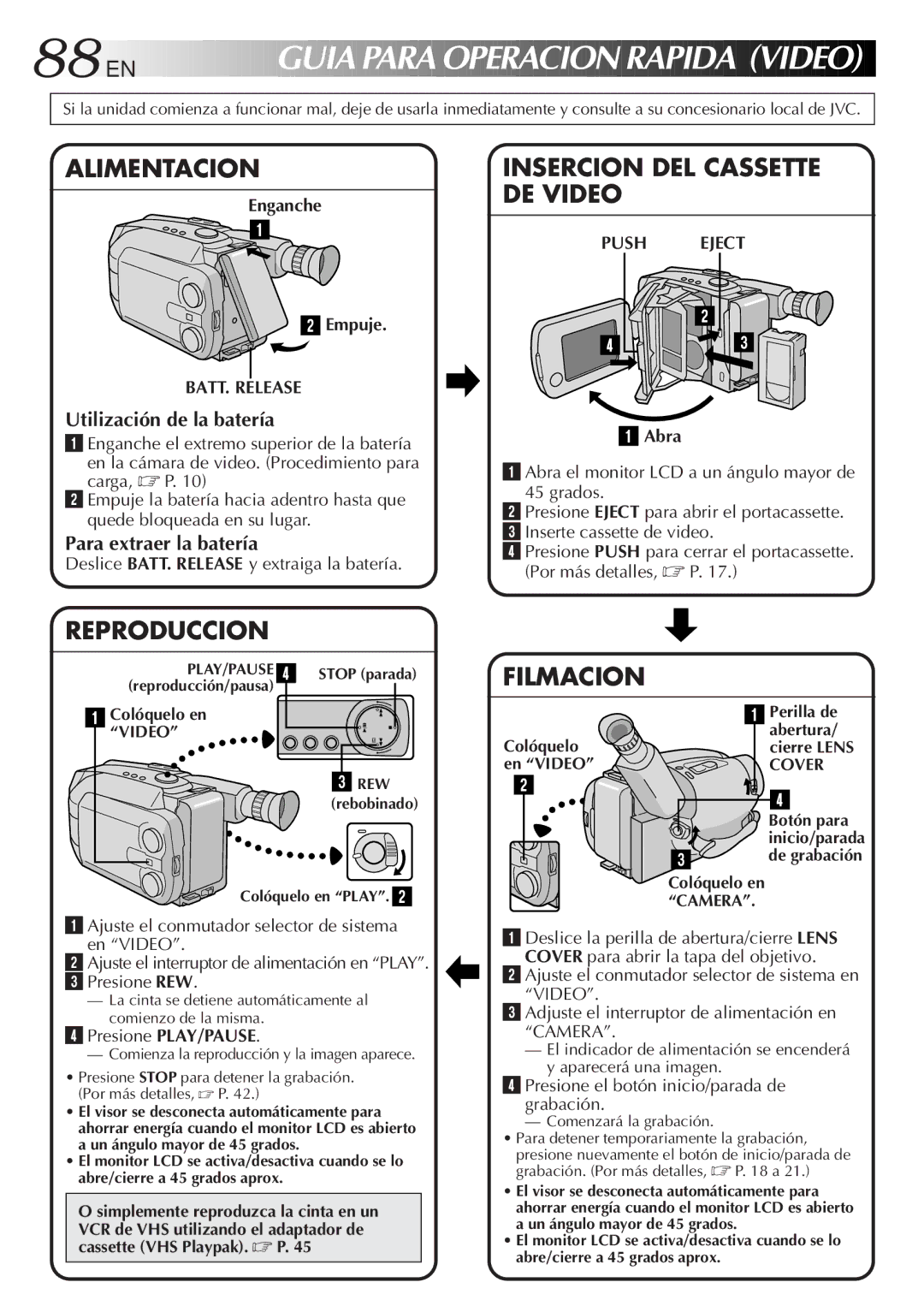 JVC GR-AXM900 manual Utilización de la batería, Para extraer la batería, Enganche Empuje, Abra 