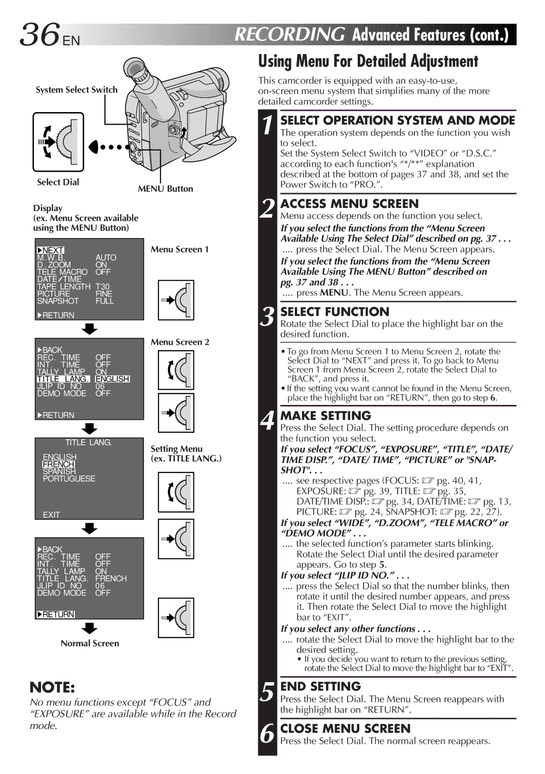 JVC GR-AXM917UM manual Using Menu For Detailed Adjustment, Make Setting, END Setting 