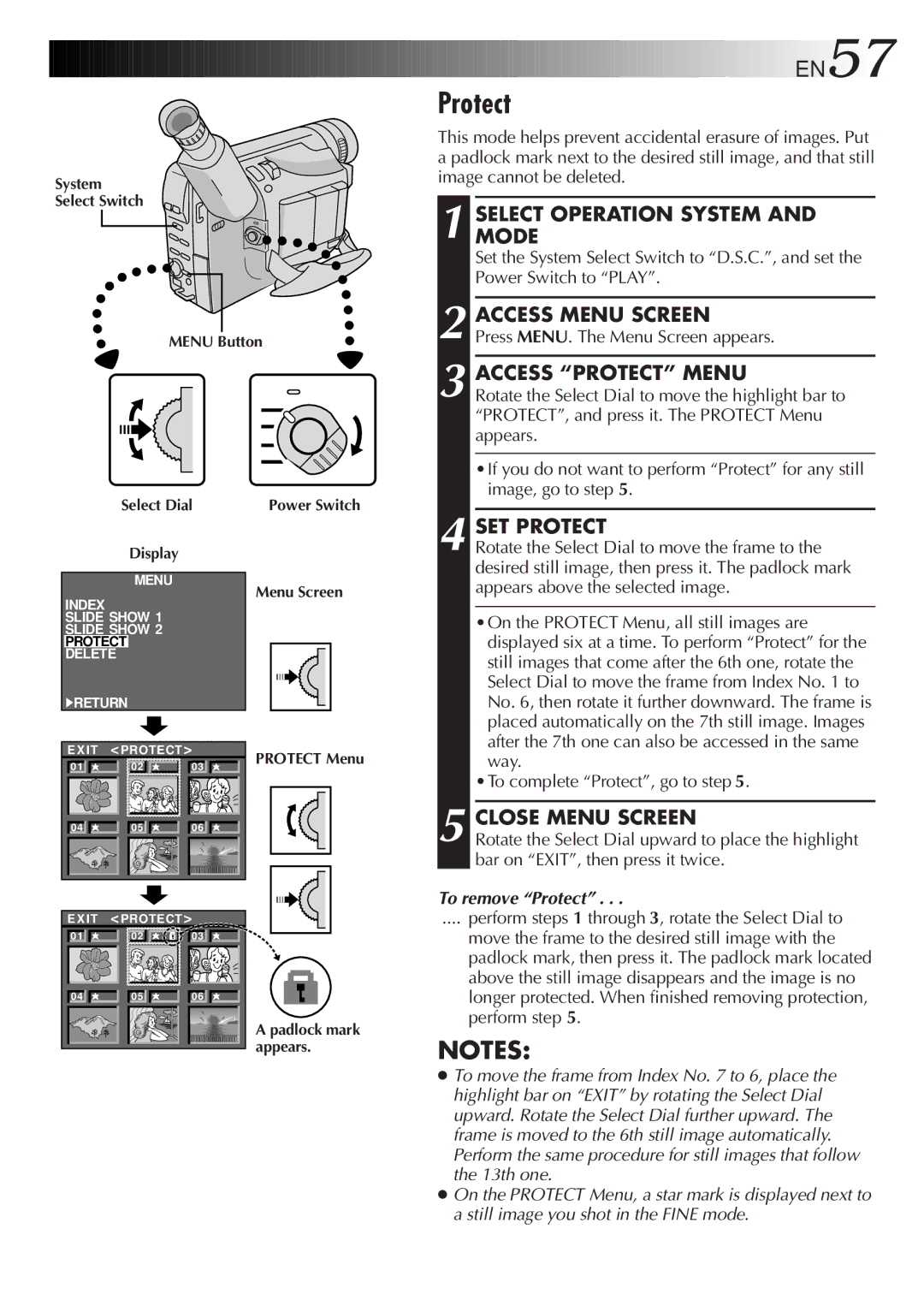 JVC GR-AXM917UM manual Access Protect Menu, SET Protect, Way To complete Protect, go to step, To remove Protect 