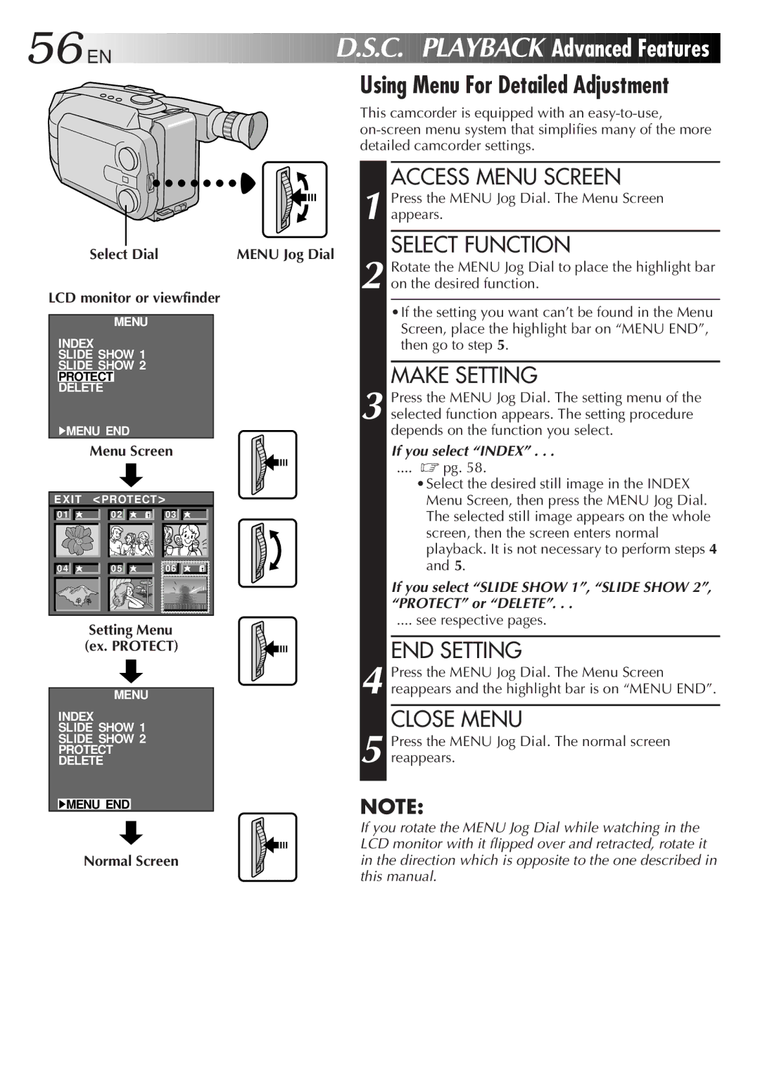 JVC GR-AXM99UM manual C. Playback Advanced Features, If you select Index, Protect or Delete, Normal Screen 