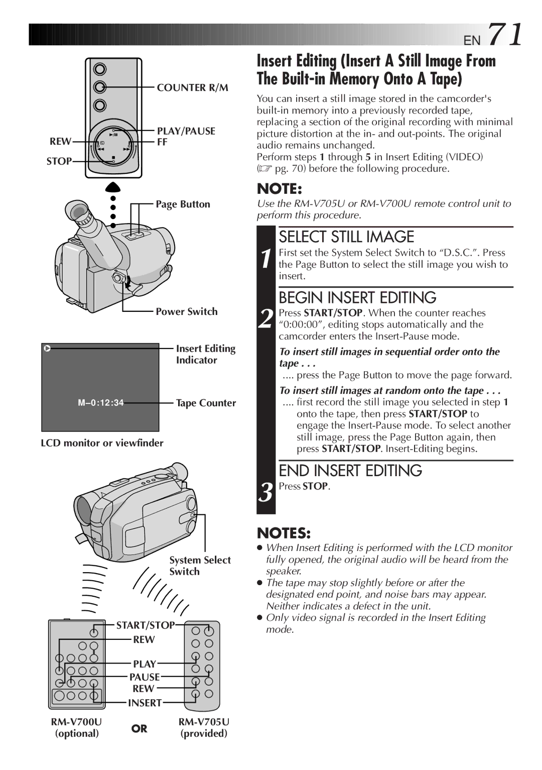 JVC GR-AXM99UM manual Select Still Image, Begin Insert Editing, END Insert Editing 