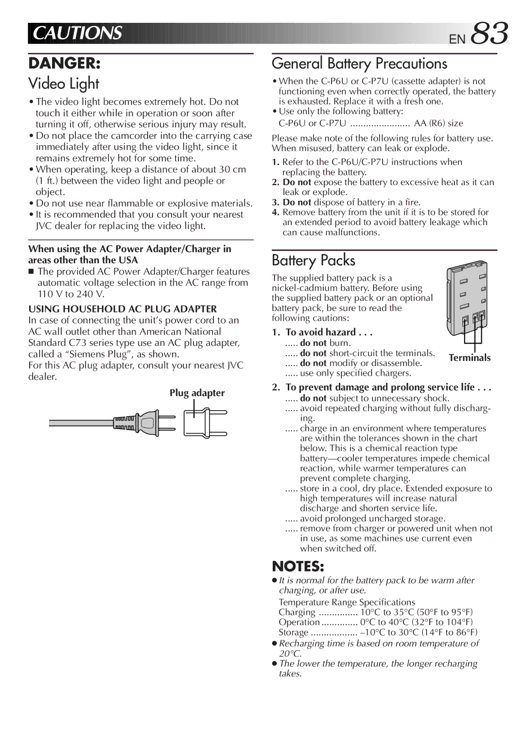 JVC GR-AXM99UM manual Using Household AC Plug Adapter, Plug adapter, To avoid hazard 