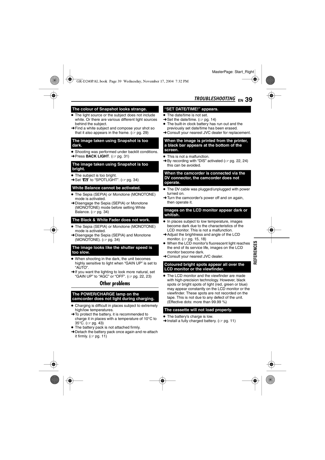 JVC GR D 240 manual Troubleshooting EN, Other problems 