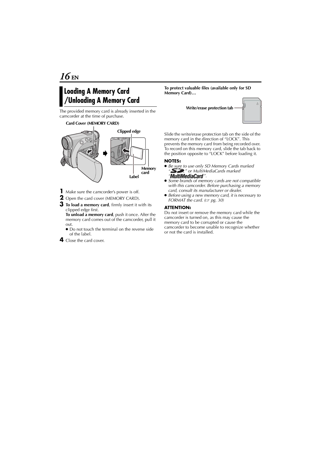 JVC GR-D200 manual Card Cover Memory Card Clipped edge, Label 