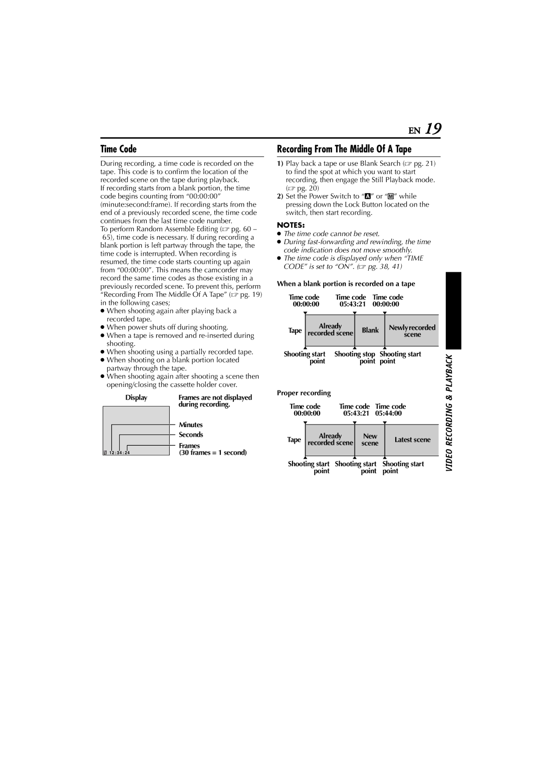 JVC GR-D200 manual Time Code, Recording From The Middle Of a Tape 