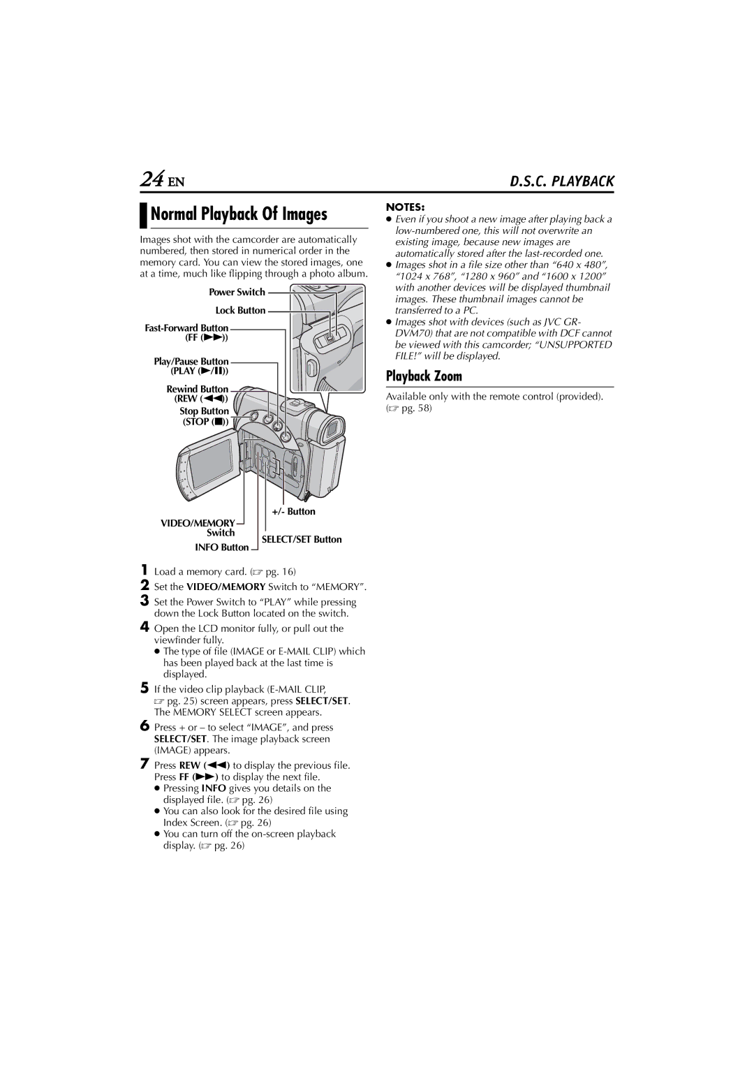 JVC GR-D200 manual Play 4, Rewind Button, Stop Button, +/- Button SELECT/SET Button Info Button 