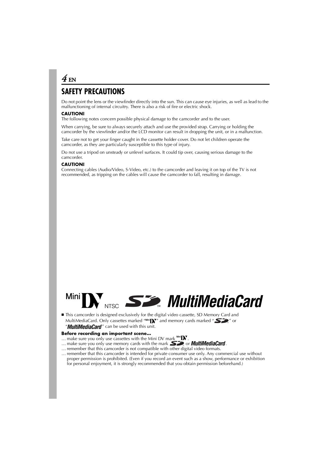 JVC GR-D200 manual Before recording an important scene… 