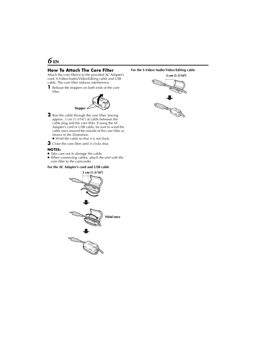 JVC GR-D200 manual $EN How To Attach The Core Filter, Release the stoppers on both ends of the core filter, Stopper 