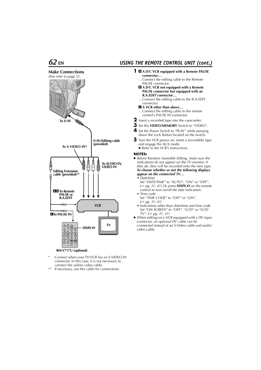 JVC GR-D200 manual Make Connections, Edit, Display 