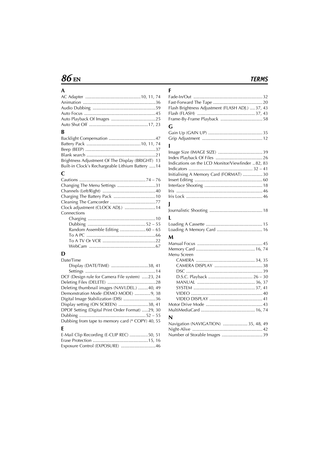 JVC GR-D200 manual Animation Audio Dubbing, Connections, WebCam Date/Time, Digital Image Stabilization DIS, Menu Screen 