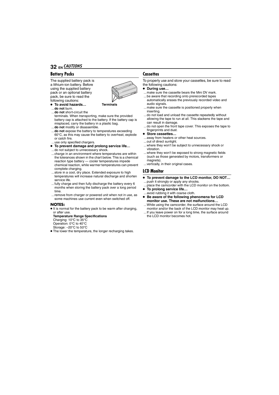 JVC GR-D225 manual EN Cautions, LCD Monitor 
