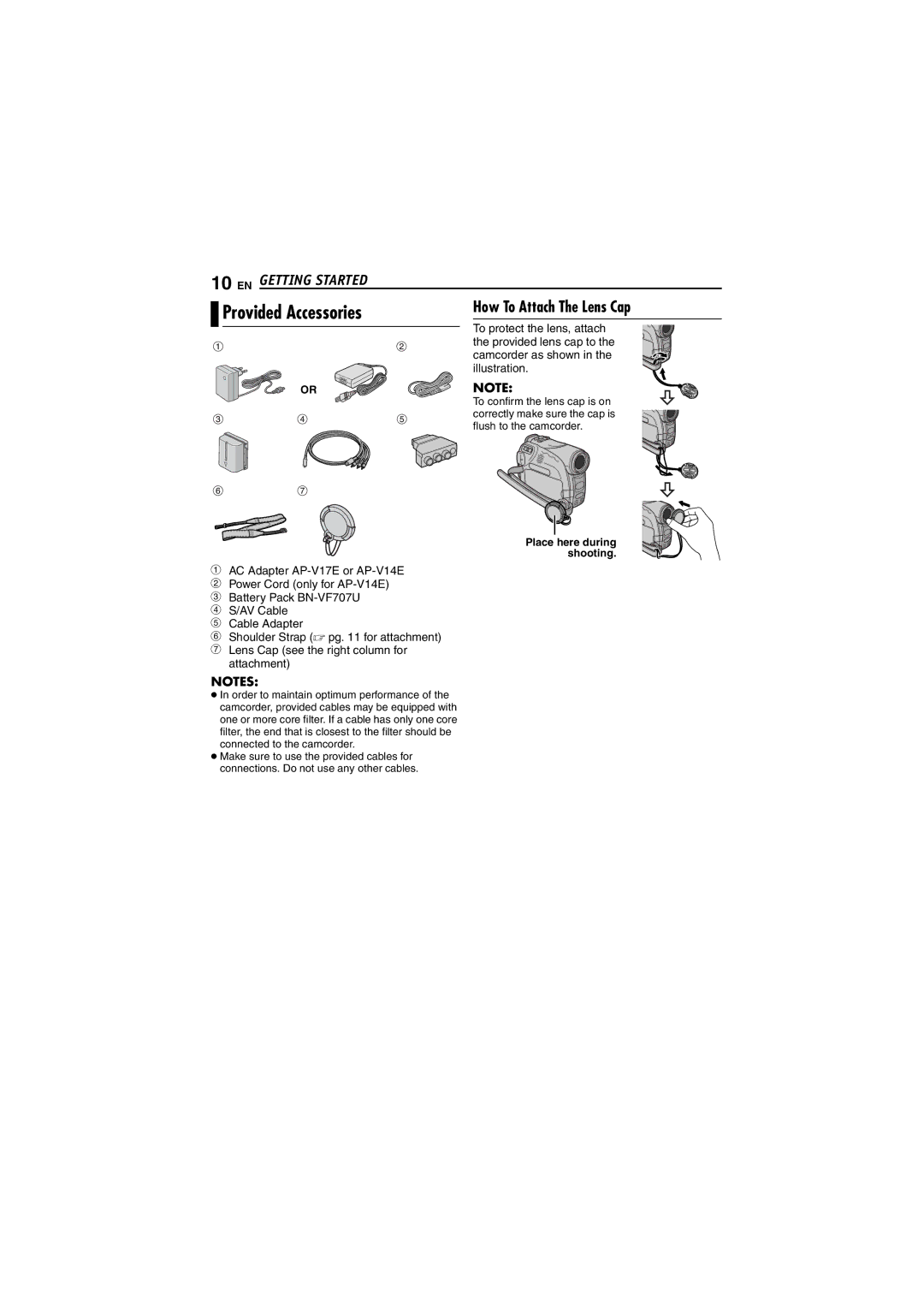 JVC GR-D240 Provided Accessories, To protect the lens, attach, Provided lens cap to, Camcorder as shown, Illustration 