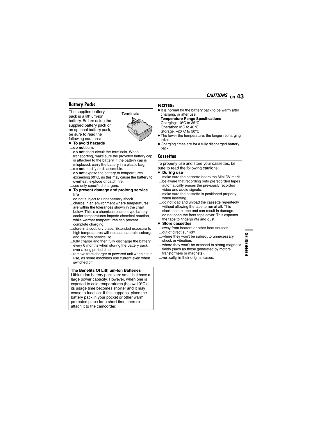 JVC GR-D240 manual Battery Packs, Cassettes 