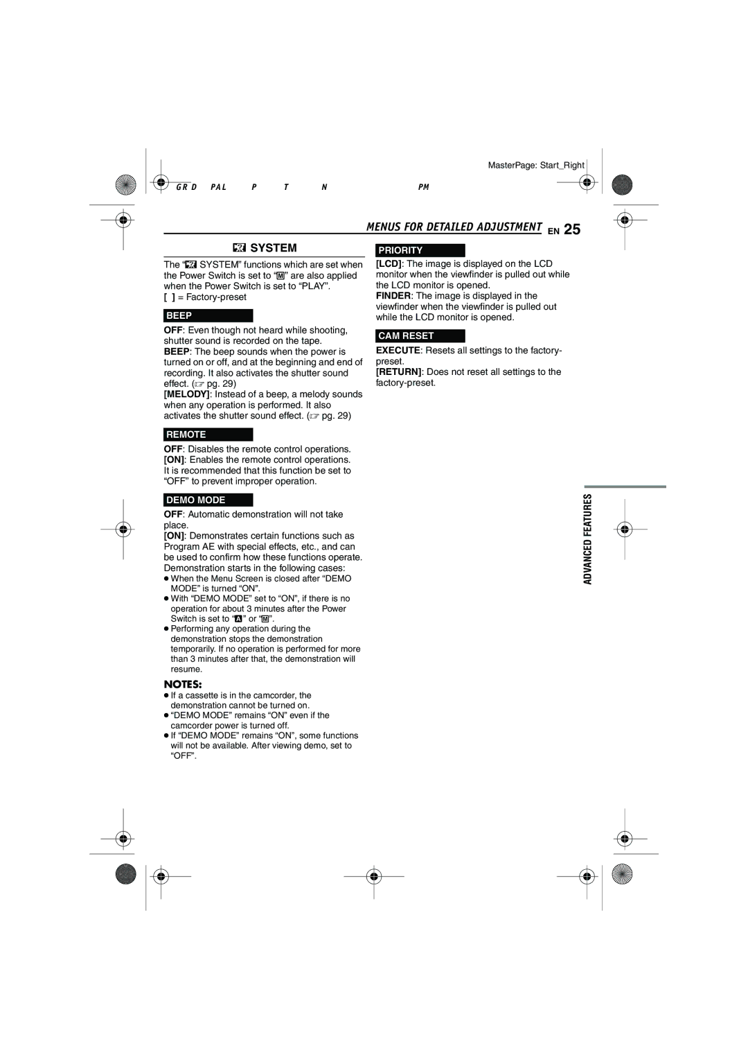 JVC GR-D247 manual Menus for Detailed Adjustment EN 