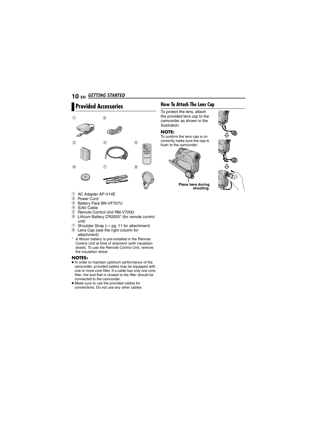 JVC GR-D252 manual Provided Accessories, Place here during shooting 