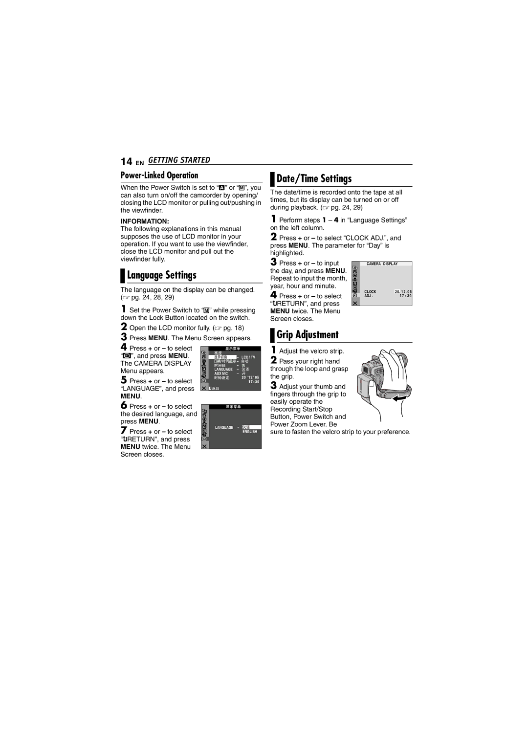 JVC GR-D252 manual Grip Adjustment 