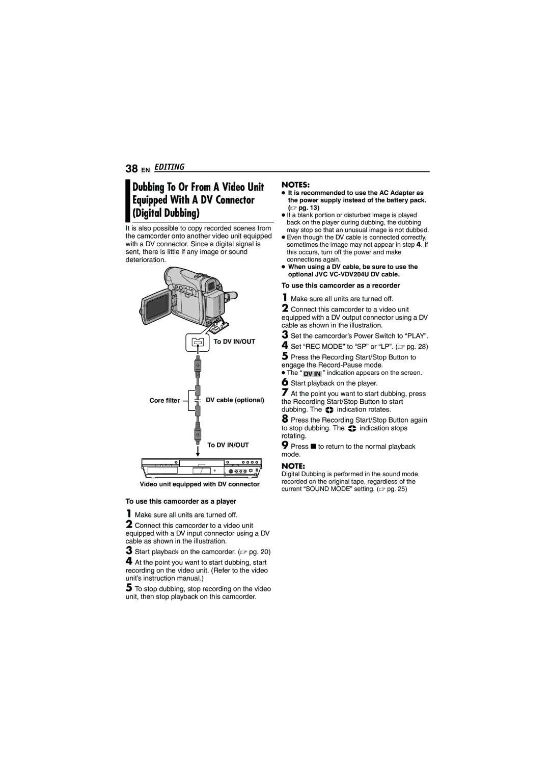 JVC GR-D252 manual Digital Dubbing, Editing, Equipped With a DV Connector 