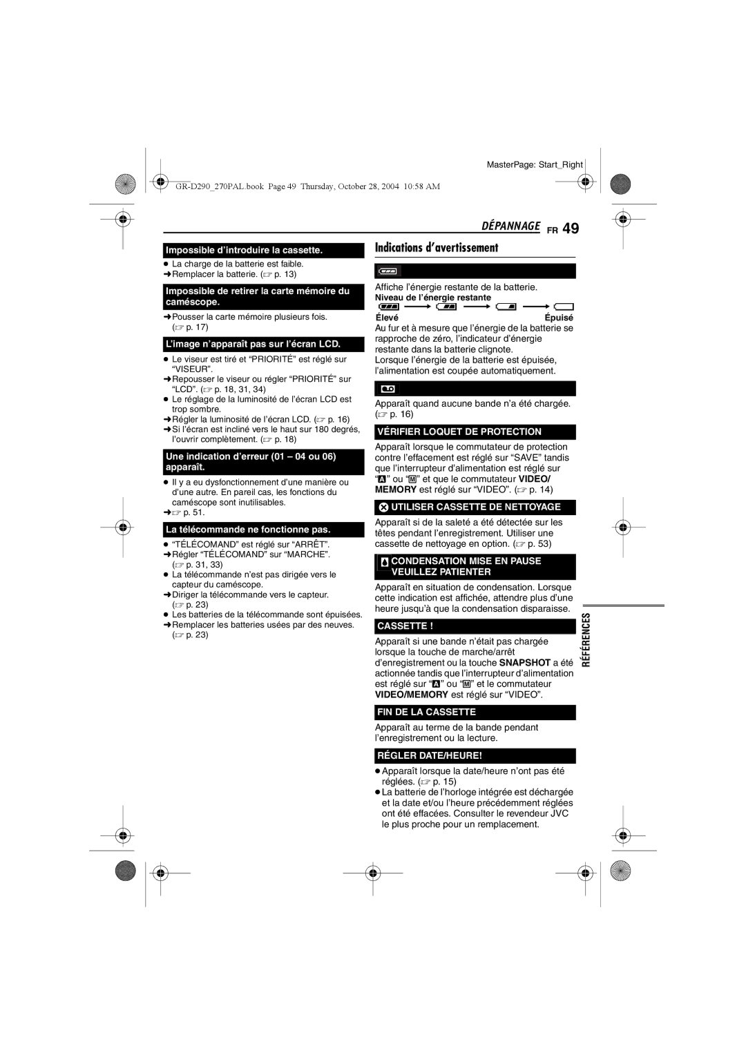 JVC GR-D290, GR-D270 manuel dutilisation Références 