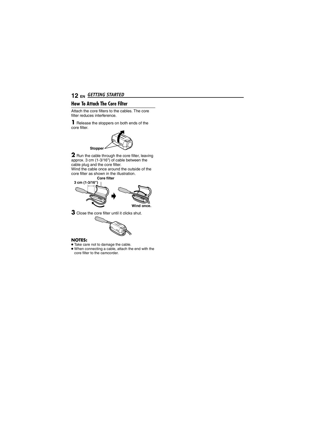 JVC GR-D290 GR-D270 manual How To Attach The Core Filter, Close the core filter until it clicks shut, Stopper 