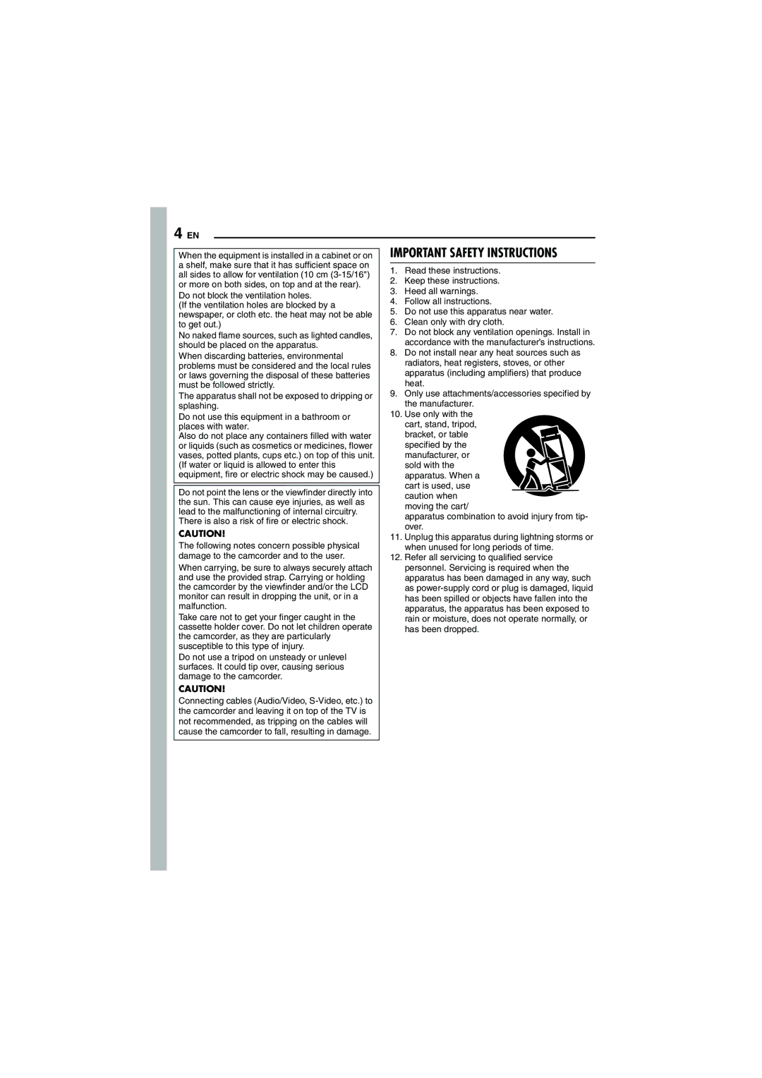 JVC GR-D290 GR-D270 manual Important Safety Instructions 