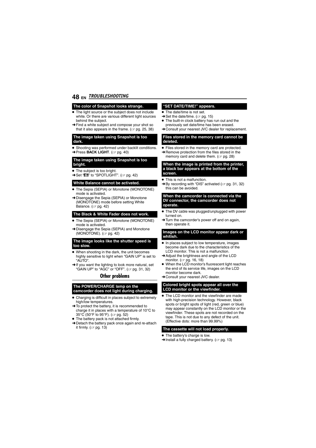 JVC GR-D290 GR-D270 manual EN Troubleshooting, Other problems 