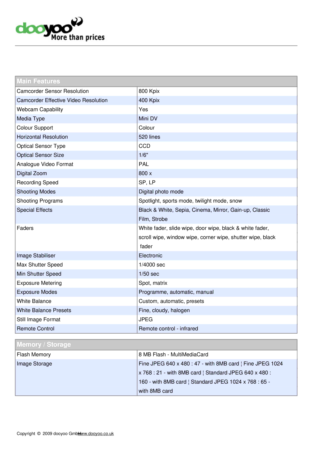 JVC GR-D290 manual Main Features, Memory / Storage 